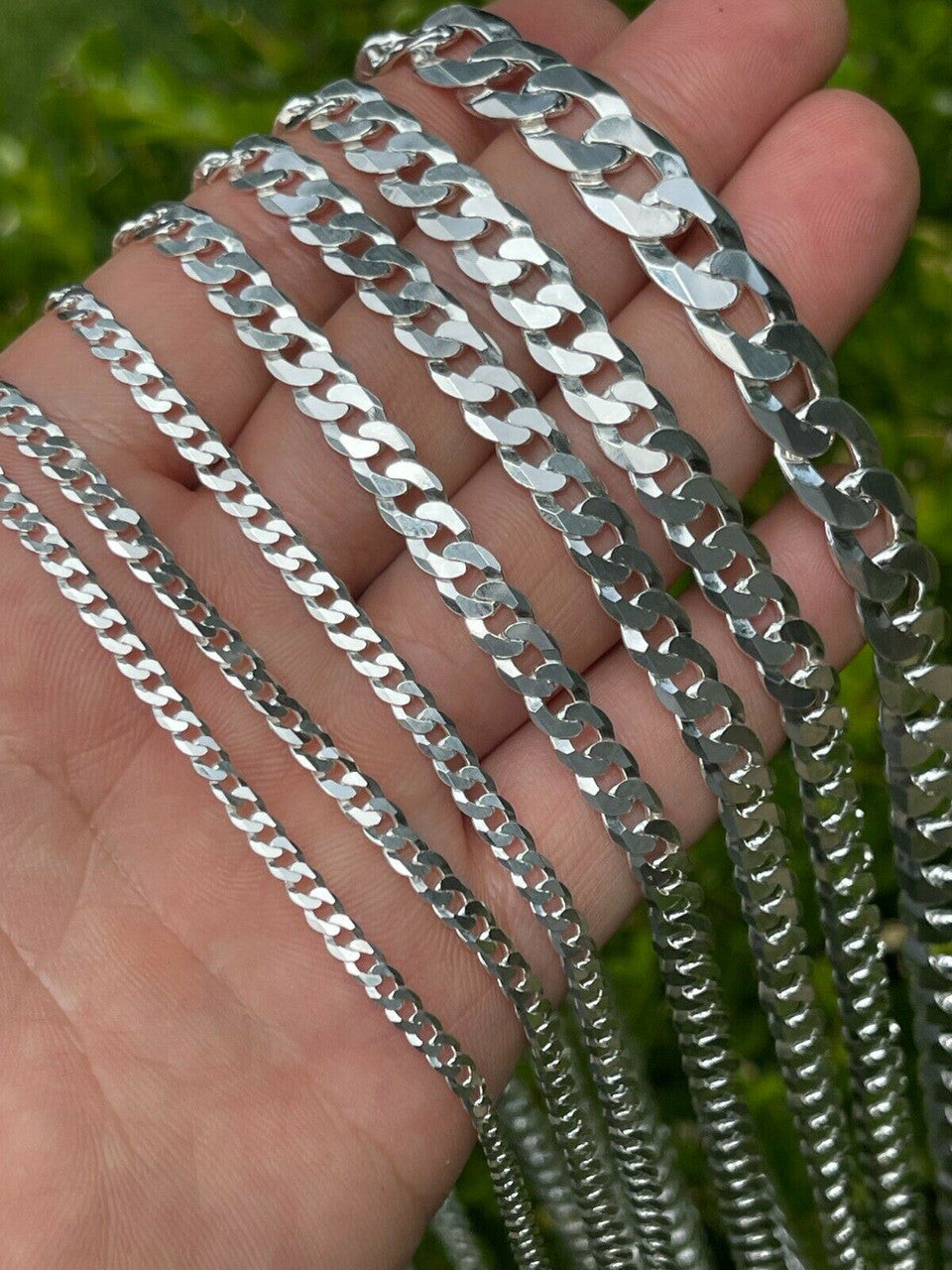 Flat Curb Cuban Chain Necklace - 925 Sterling Silver - 16"-30" - 3mm-10.5mm