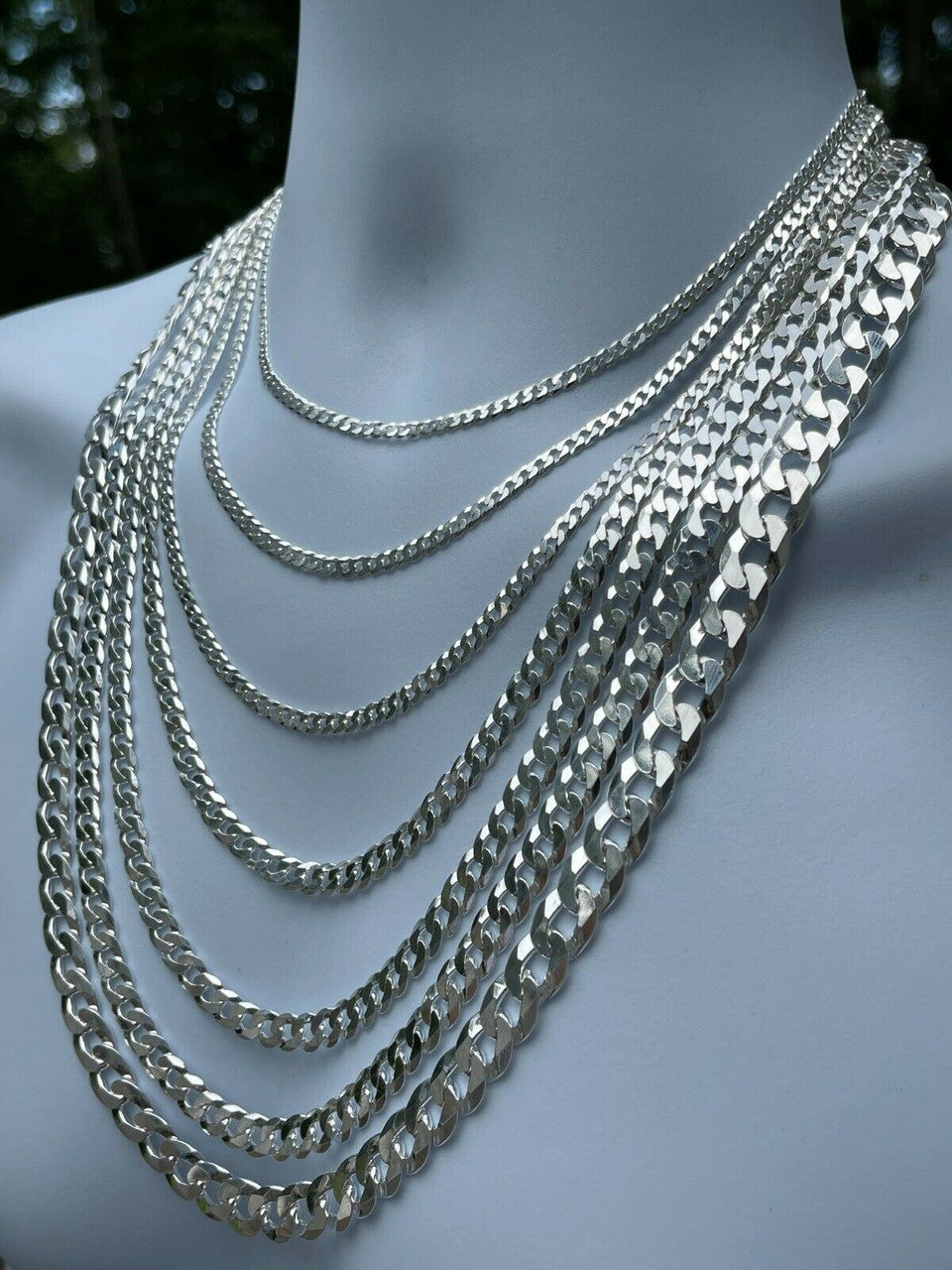 Flat Curb Cuban Chain Necklace - 925 Sterling Silver - 16"-30" - 3mm-10.5mm
