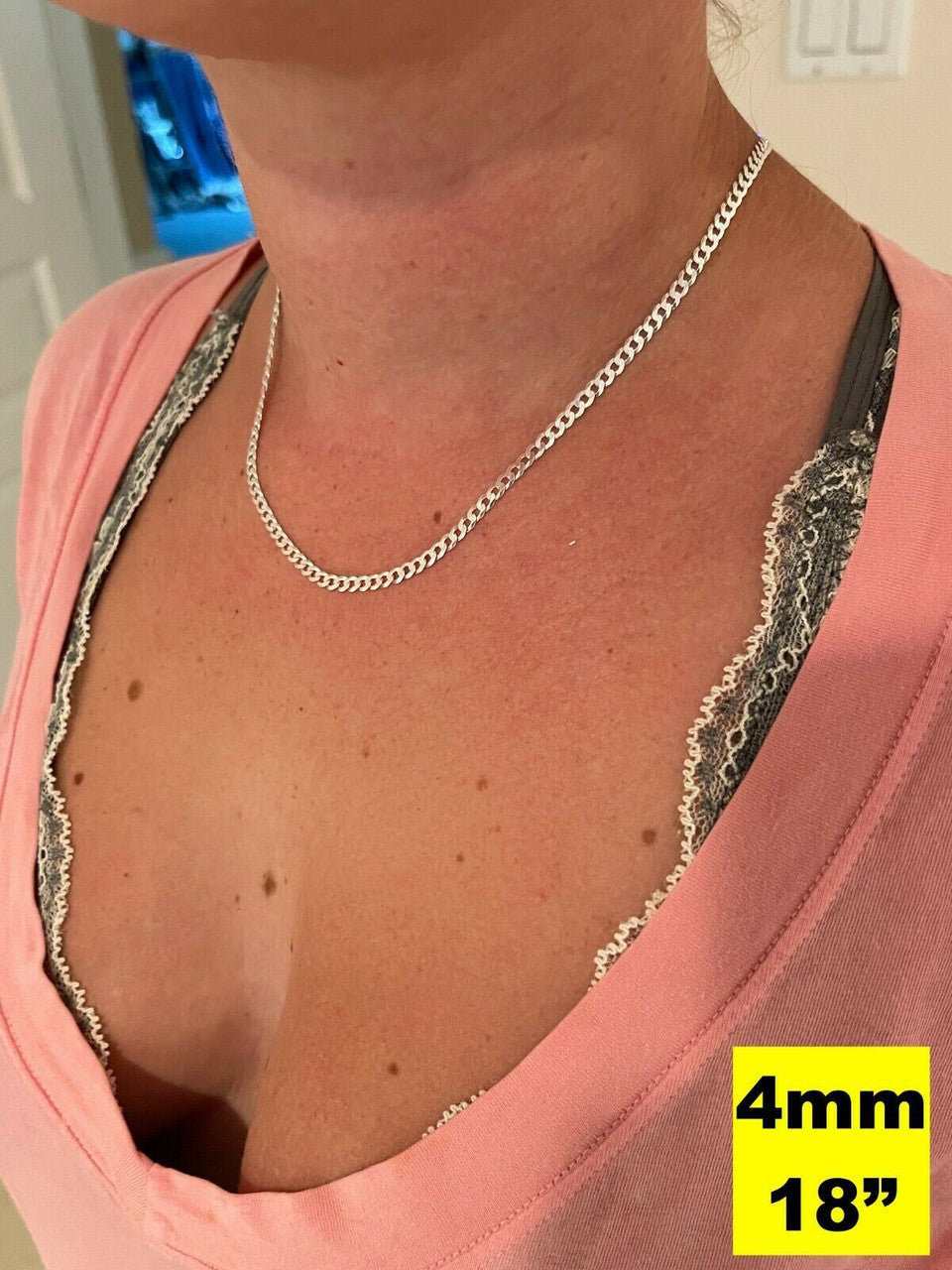 Flat Curb Cuban Chain Necklace - 925 Sterling Silver - 16"-30" - 3mm-10.5mm