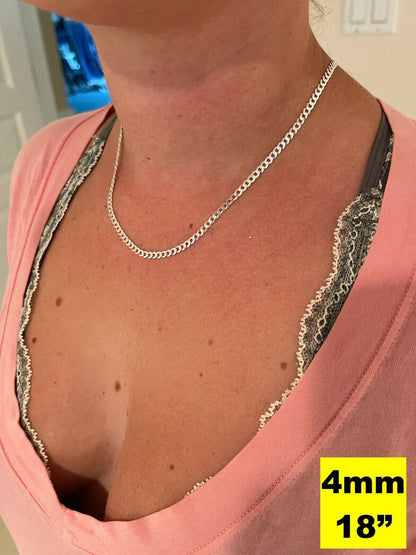 Flat Curb Cuban Chain Necklace - 925 Sterling Silver - 16"-30" - 3mm-10.5mm