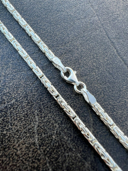 Round Byzantine Link Chain Necklace - 925 Sterling Silver - 16"-30" - 2mm