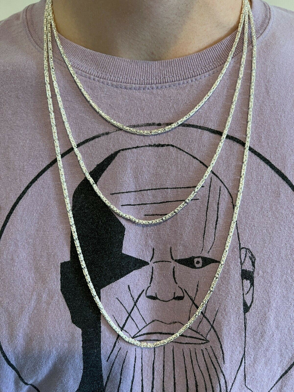 Round Byzantine Link Chain Necklace - 925 Sterling Silver - 16"-30" - 2mm