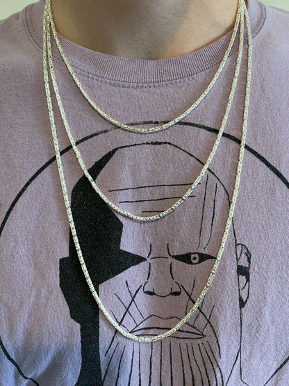 Round Byzantine Link Chain Necklace - 925 Sterling Silver - 16"-30" - 2mm