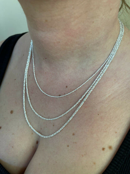 Sparkle Rock Link Chain Necklace - 925 Sterling Silver - 14"-24" - 1mm-3mm