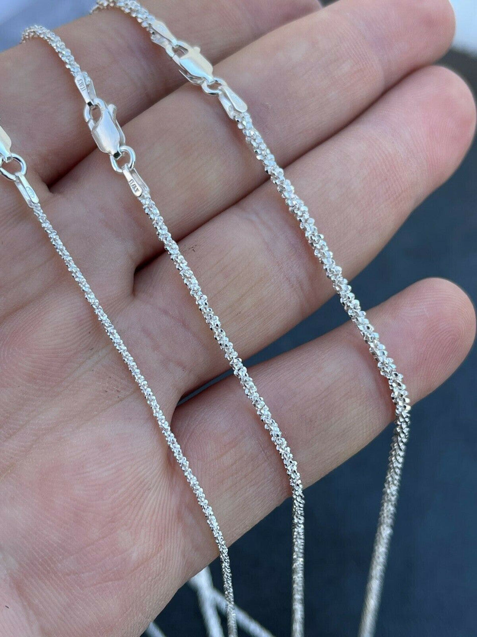 Sparkle Rock Link Chain Necklace - 925 Sterling Silver - 14"-24" - 1mm-3mm