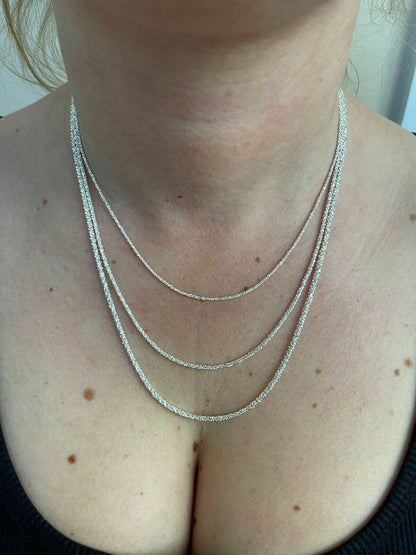 Sparkle Rock Link Chain Necklace - 925 Sterling Silver - 14"-24" - 1mm-3mm