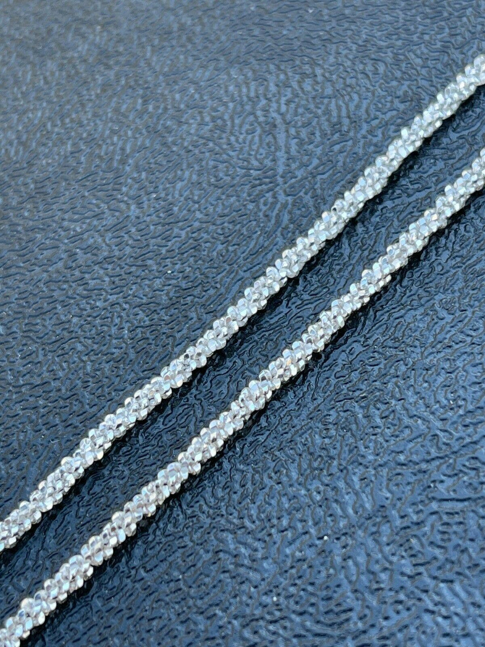 Sparkle Rock Link Chain Necklace - 925 Sterling Silver - 14"-24" - 1mm-3mm