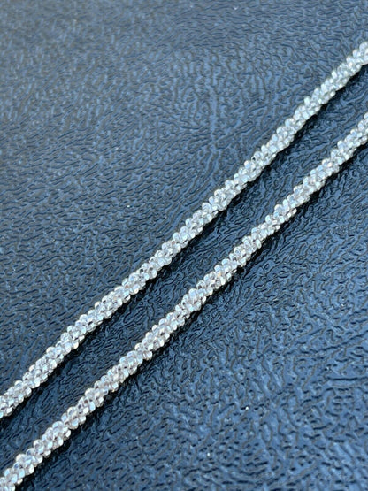 Sparkle Rock Link Chain Necklace - 925 Sterling Silver - 14"-24" - 1mm-3mm