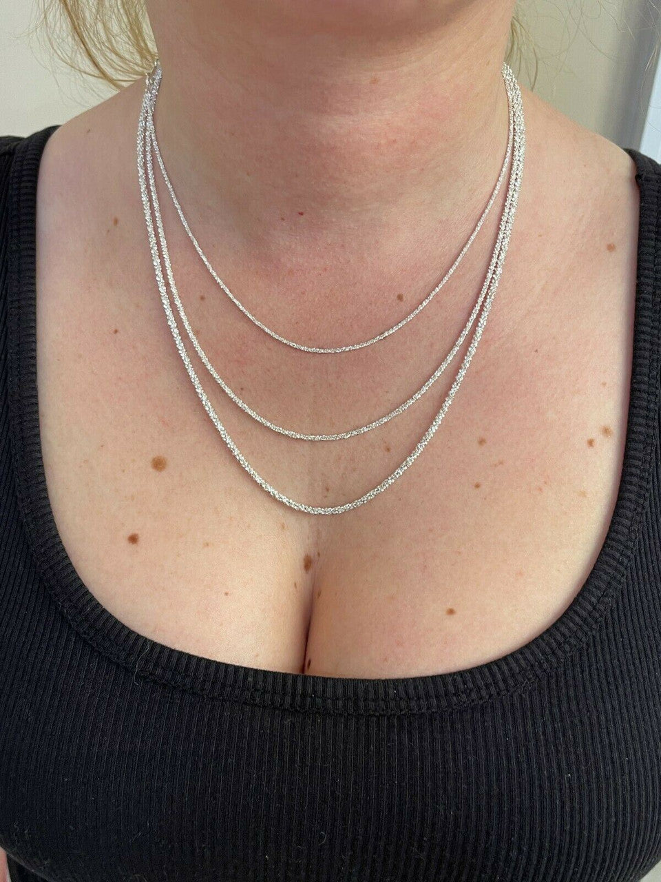 Sparkle Rock Link Chain Necklace - 925 Sterling Silver - 14"-24" - 1mm-3mm