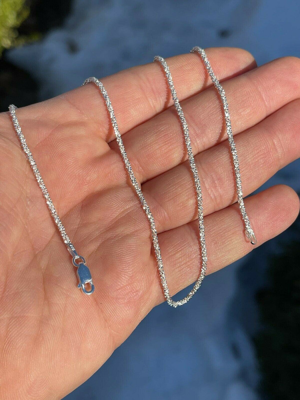 Sparkle Rock Link Chain Necklace - 925 Sterling Silver - 14"-24" - 1mm-3mm