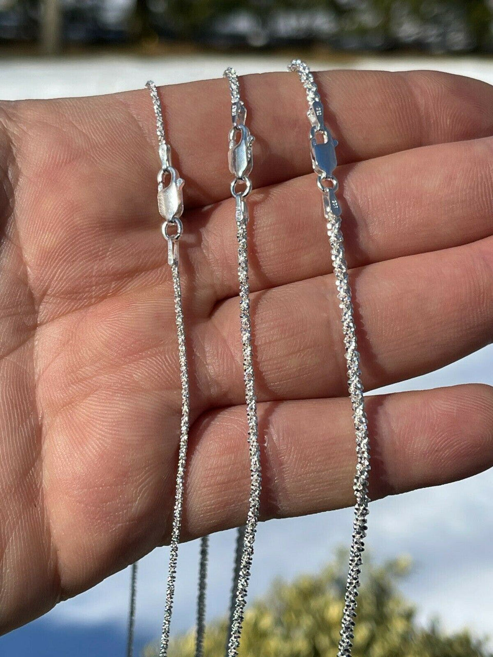 Sparkle Rock Link Chain Necklace - 925 Sterling Silver - 14"-24" - 1mm-3mm