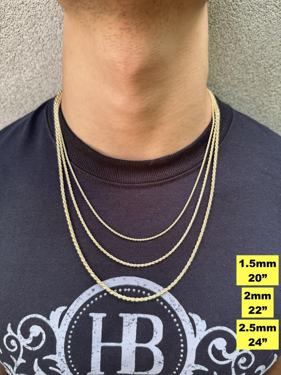Rope Chain Necklace - 14k Gold Vermeil 925 Sterling Silver - 16"-30" - 1.5mm-5mm