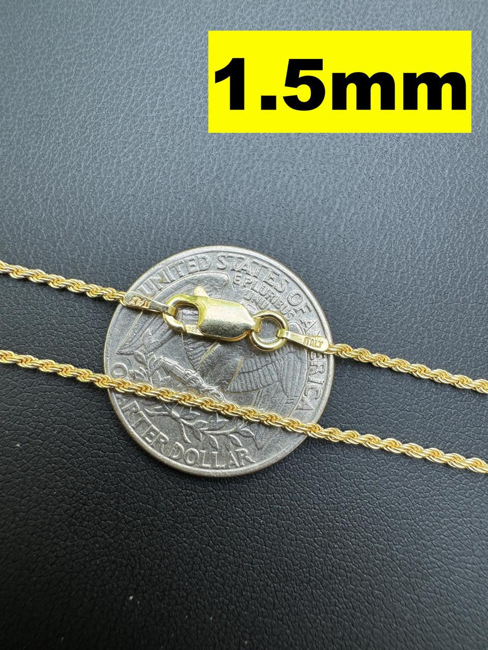 Rope Chain Necklace - 14k Gold Vermeil 925 Sterling Silver - 16"-30" - 1.5mm-5mm