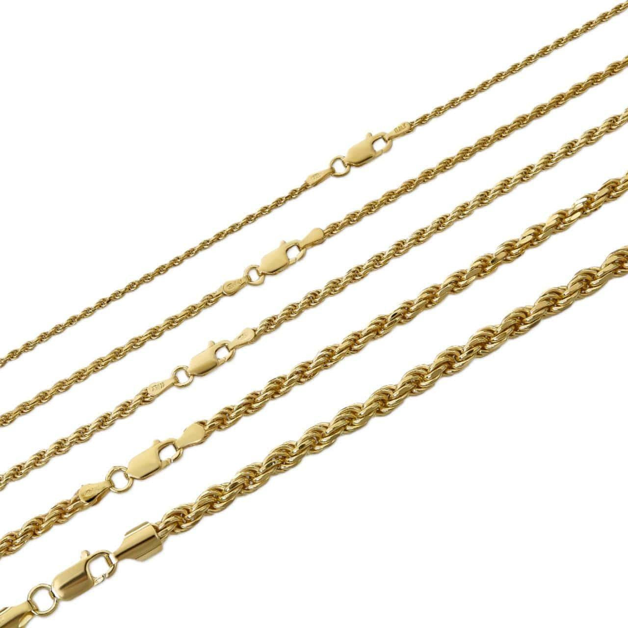 Rope Chain Necklace - 14k Gold Vermeil 925 Sterling Silver - 16"-30" - 1.5mm-5mm
