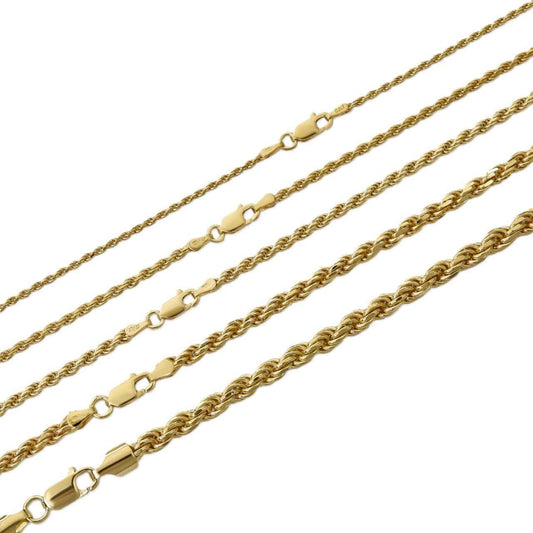 Rope Chain Necklace - 14k Gold Vermeil 925 Sterling Silver - 16"-30" - 1.5mm-5mm