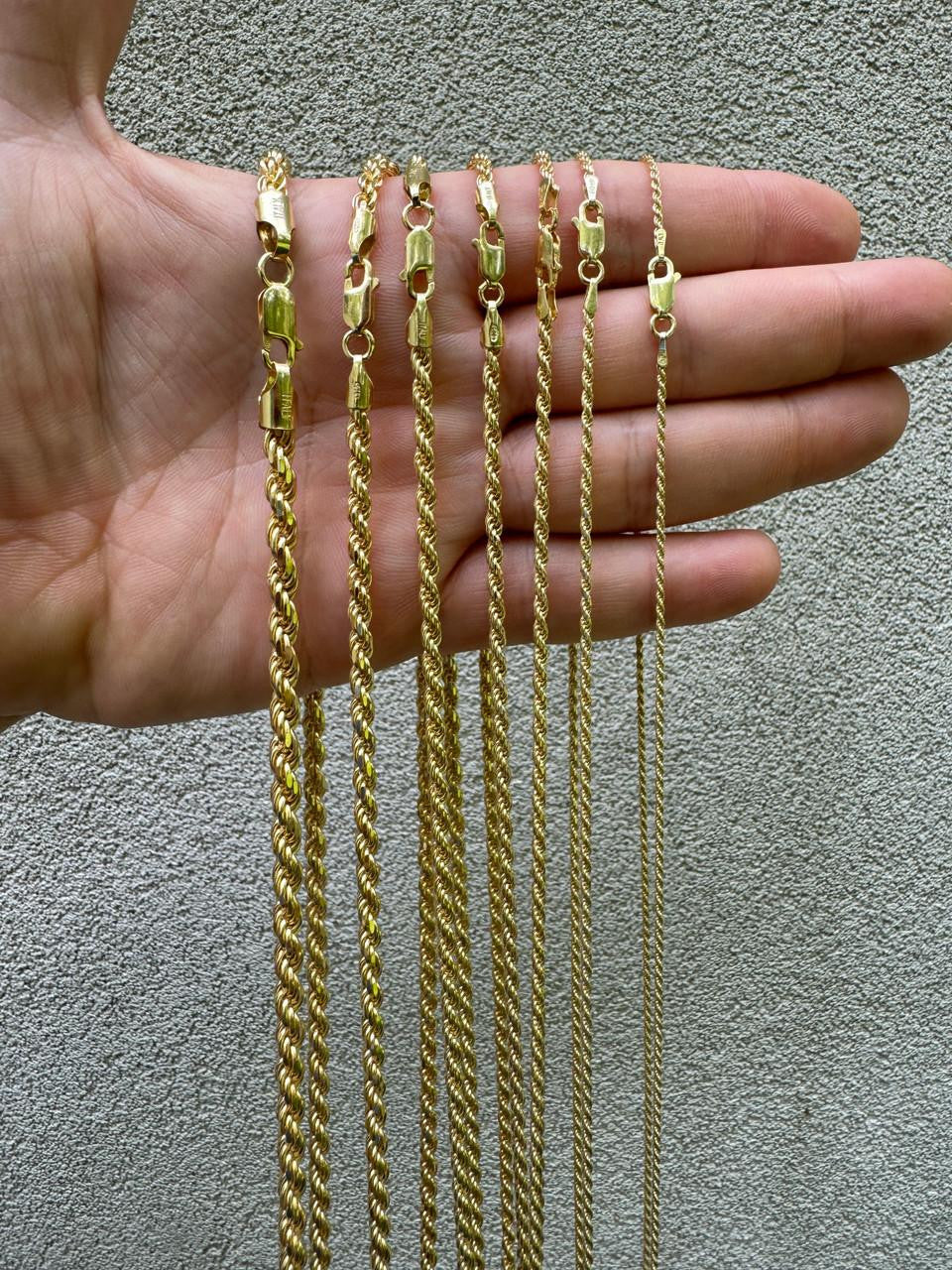 Rope Chain Necklace - 14k Gold Vermeil 925 Sterling Silver - 16"-30" - 1.5mm-5mm