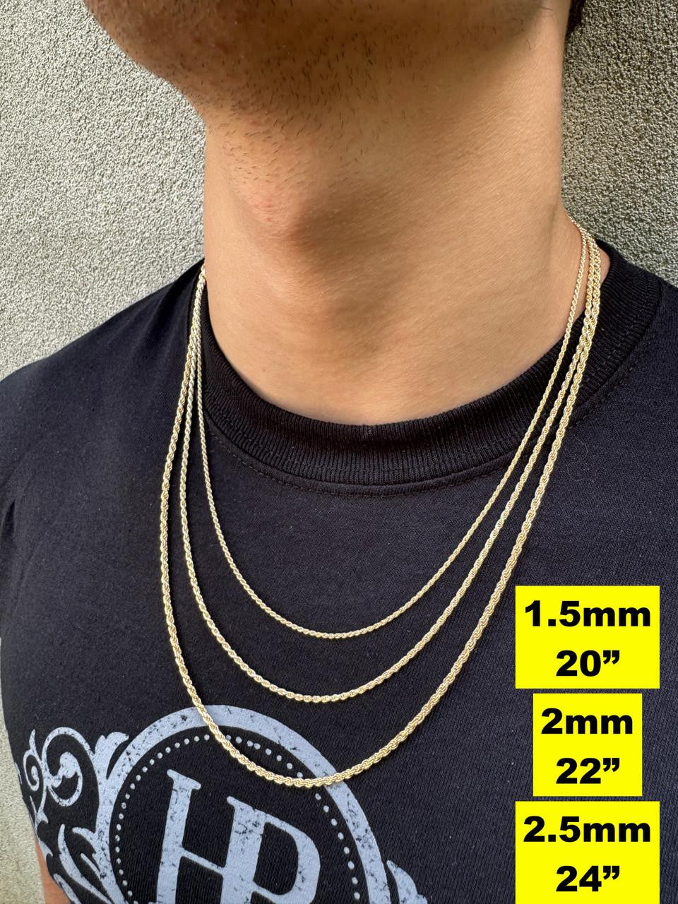 Rope Chain Necklace - 14k Gold Vermeil 925 Sterling Silver - 16"-30" - 1.5mm-5mm