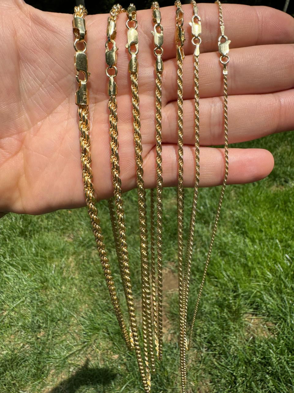 Rope Chain Necklace - 14k Gold Vermeil 925 Sterling Silver - 16"-30" - 1.5mm-5mm
