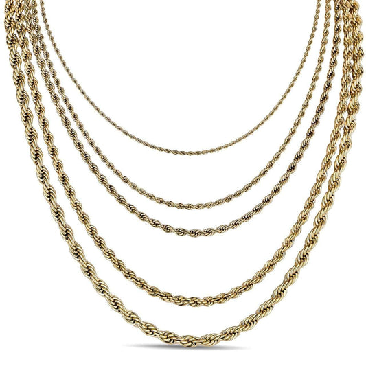 Rope Chain Necklace - 14k Yellow Gold Plated Stainless Steel - 18"-30" - 2mm-6mm