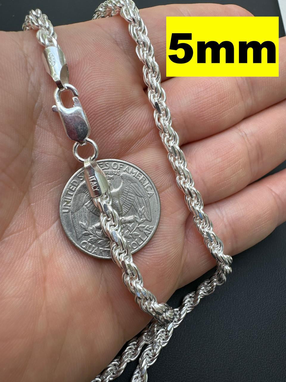 Rope Chain Necklace - 925 Sterling Silver - 16"-30" - 1.5mm-5mm