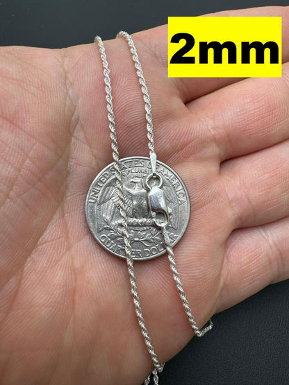 Rope Chain Necklace - 925 Sterling Silver - 16"-30" - 1.5mm-5mm
