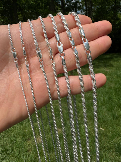 Rope Chain Necklace - 925 Sterling Silver - 16"-30" - 1.5mm-5mm