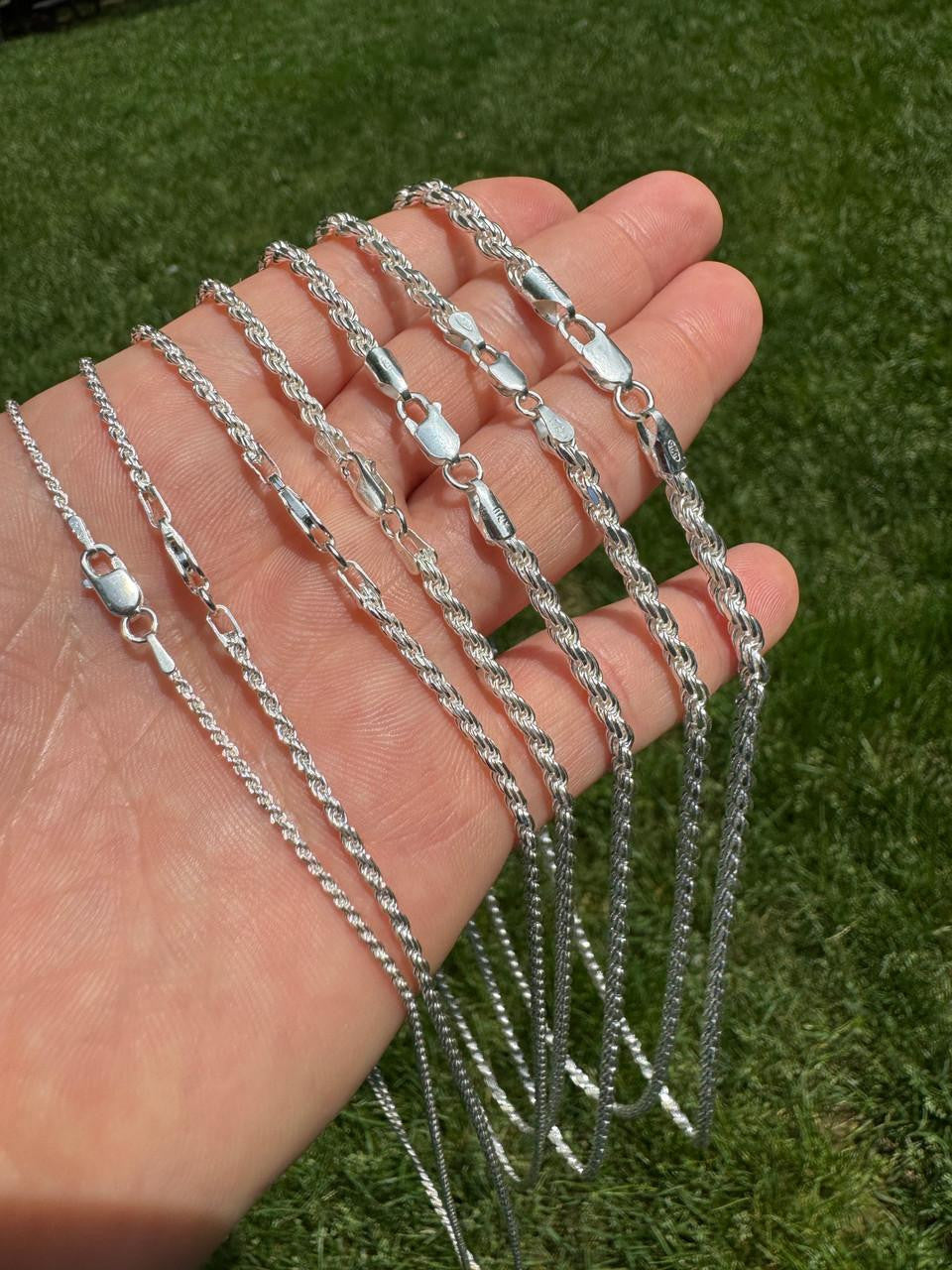 Rope Chain Necklace - 925 Sterling Silver - 16"-30" - 1.5mm-5mm