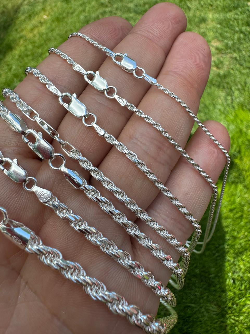 Rope Chain Necklace - 925 Sterling Silver - 16"-30" - 1.5mm-5mm