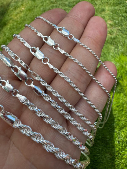 Rope Chain Necklace - 925 Sterling Silver - 16"-30" - 1.5mm-5mm