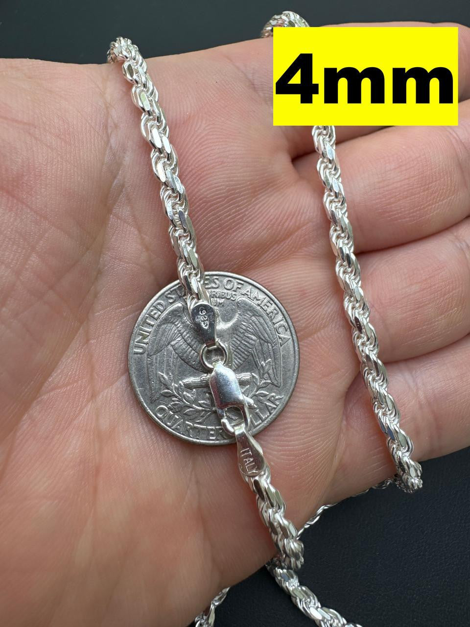 Rope Chain Necklace - 925 Sterling Silver - 16"-30" - 1.5mm-5mm
