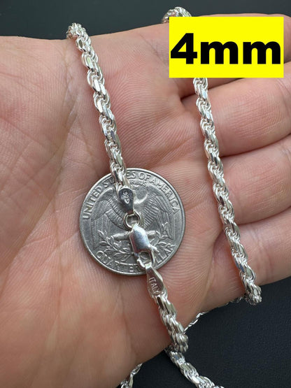 Rope Chain Necklace - 925 Sterling Silver - 16"-30" - 1.5mm-5mm