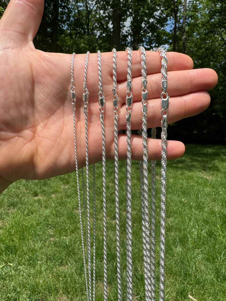 Rope Chain Necklace - 925 Sterling Silver - 16"-30" - 1.5mm-5mm