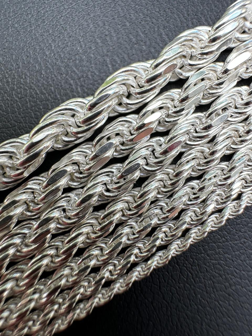 Rope Chain Necklace - 925 Sterling Silver - 16"-30" - 1.5mm-5mm