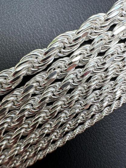 Rope Chain Necklace - 925 Sterling Silver - 16"-30" - 1.5mm-5mm