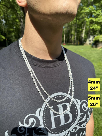 Rope Chain Necklace - 925 Sterling Silver - 16"-30" - 1.5mm-5mm