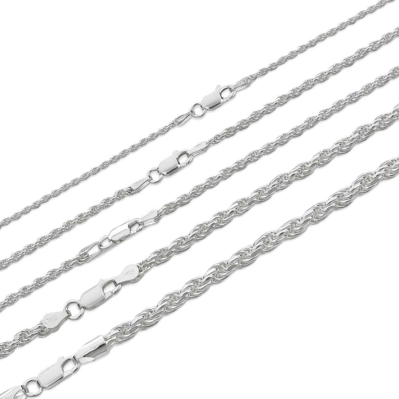 Rope Chain Necklace - 925 Sterling Silver - 16"-30" - 1.5mm-5mm