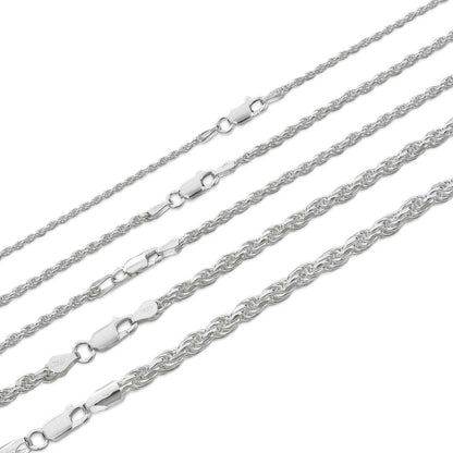 Rope Chain Necklace - 925 Sterling Silver - 16"-30" - 1.5mm-5mm