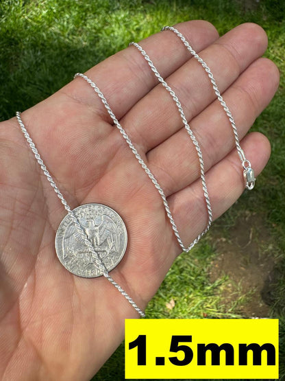 Rope Chain Necklace - 925 Sterling Silver - 16"-30" - 1.5mm-5mm