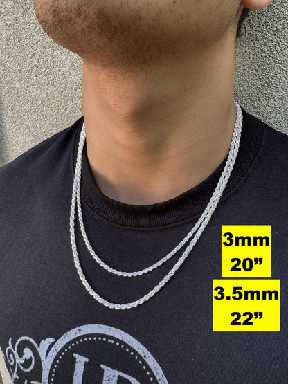 Rope Chain Necklace - 925 Sterling Silver - 16"-30" - 1.5mm-5mm