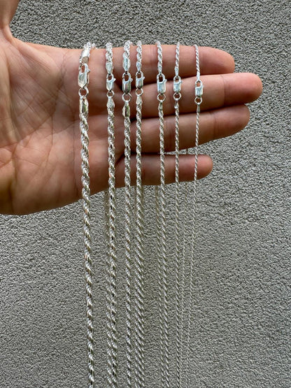 Rope Chain Necklace - 925 Sterling Silver - 16"-30" - 1.5mm-5mm