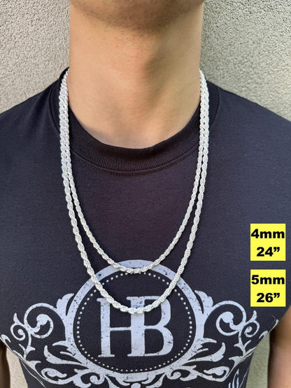 Rope Chain Necklace - 925 Sterling Silver - 16"-30" - 1.5mm-5mm