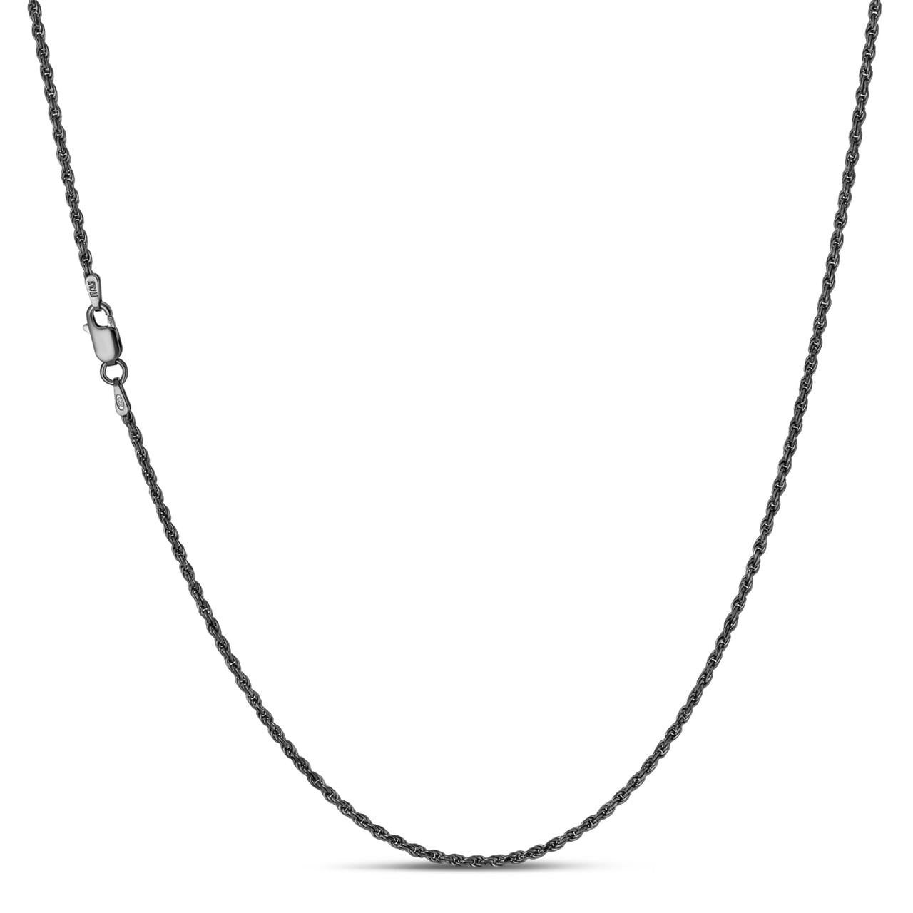 Rope Chain Necklace - Black Rhodium Over 925 Sterling Silver - 16"-30" - 2mm