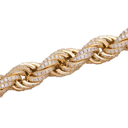 Rope Chain Necklace Iced Out CZ Stones - 14k Gold Vermeil 925 Silver - 9mm - 16-30"