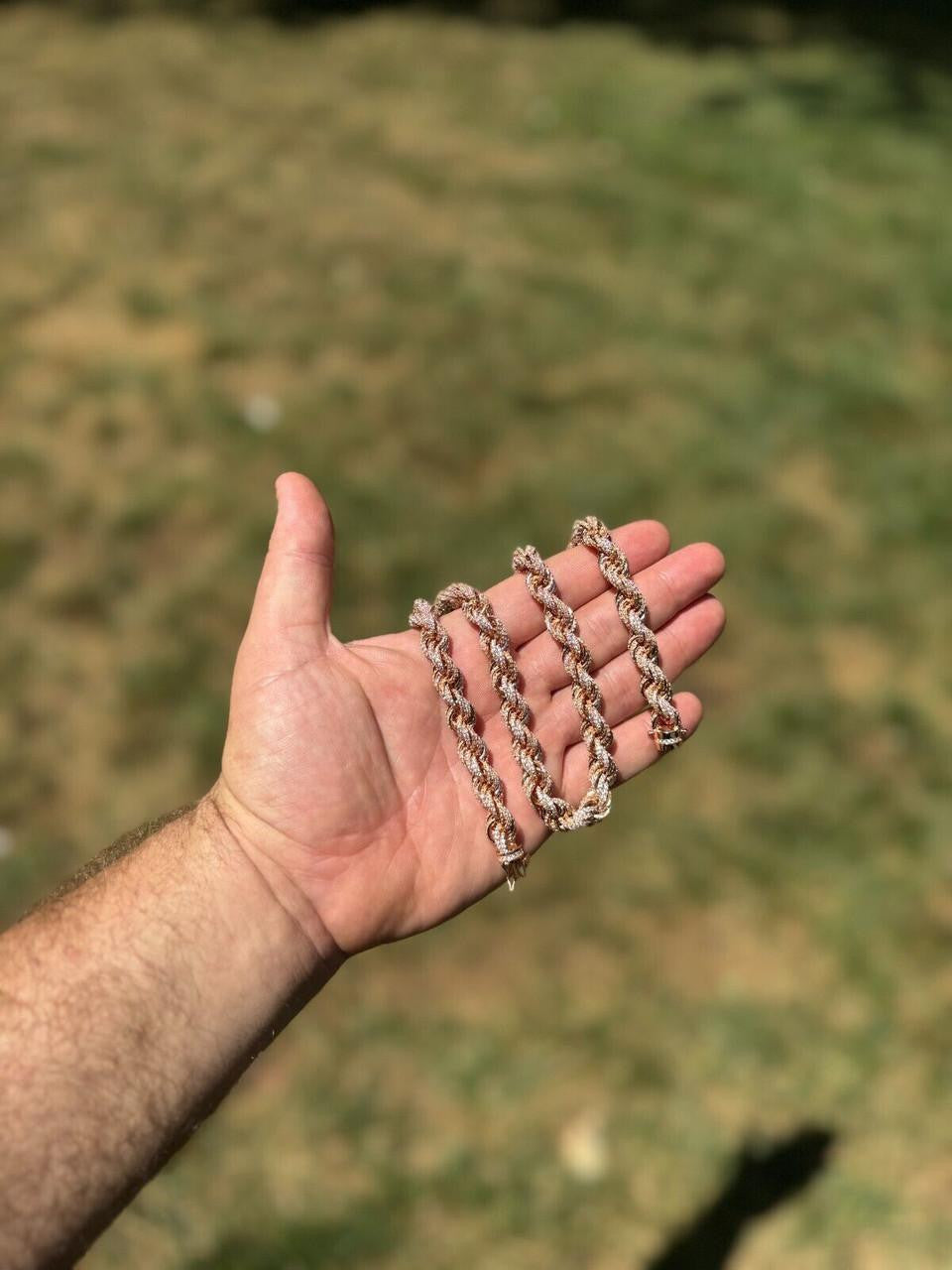 Rope Chain Necklace Iced Out CZ Stones - 14k Rose Gold Vermeil 925 Silver - 9mm - 16"-30"