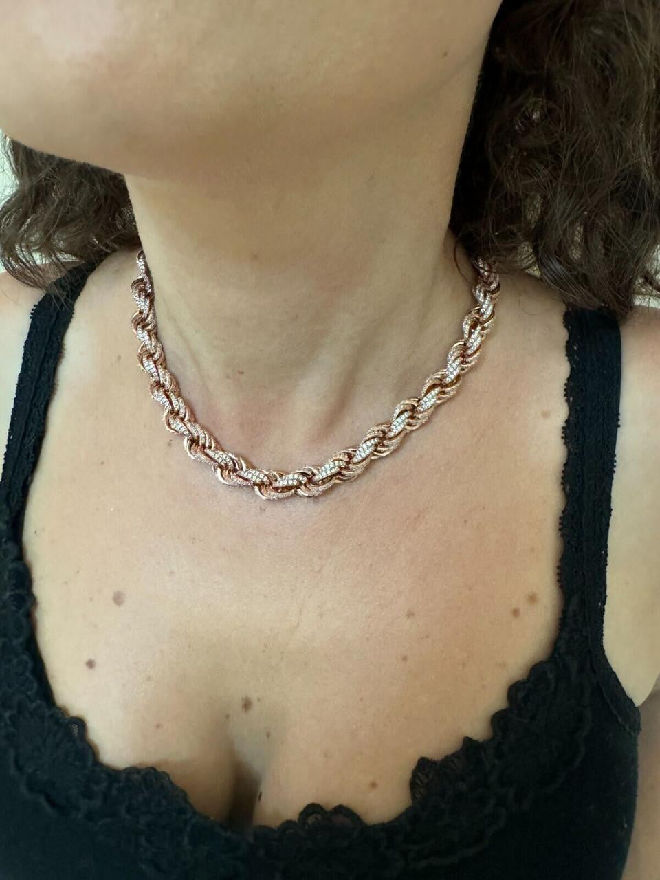 Rope Chain Necklace Iced Out CZ Stones - 14k Rose Gold Vermeil 925 Silver - 9mm - 16"-30"