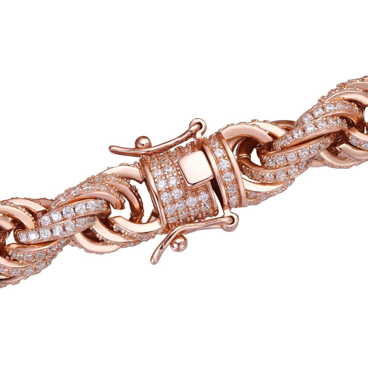 Rope Chain Necklace Iced Out CZ Stones - 14k Rose Gold Vermeil 925 Silver - 9mm - 16"-30"