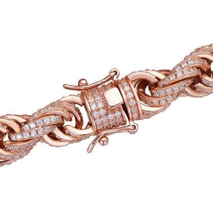 Rope Chain Necklace Iced Out CZ Stones - 14k Rose Gold Vermeil 925 Silver - 9mm - 16"-30"
