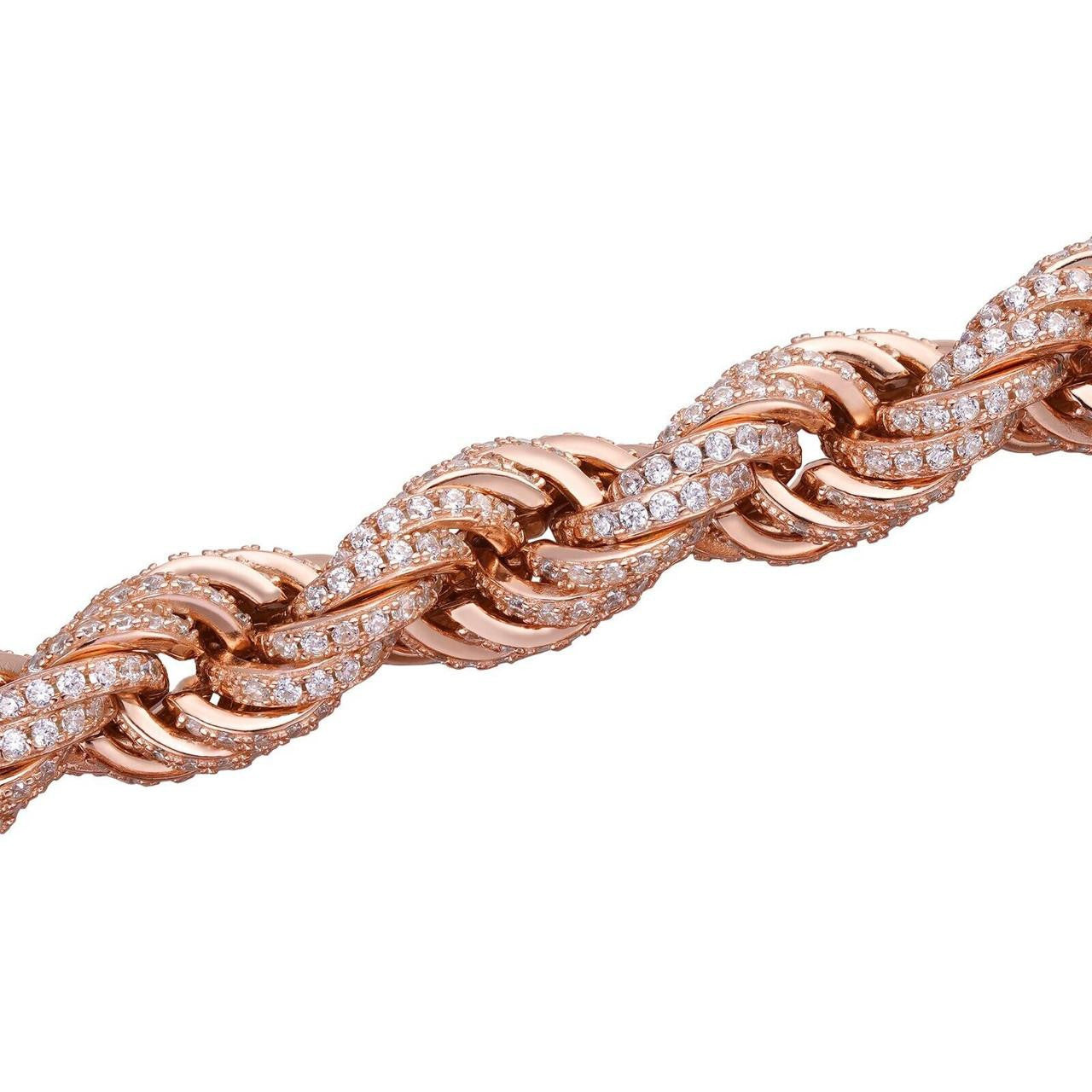 Rope Chain Necklace Iced Out CZ Stones - 14k Rose Gold Vermeil 925 Silver - 9mm - 16"-30"