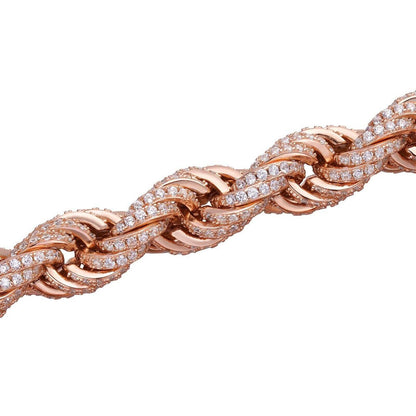 Rope Chain Necklace Iced Out CZ Stones - 14k Rose Gold Vermeil 925 Silver - 9mm - 16"-30"