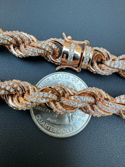 Rope Chain Necklace Iced Out CZ Stones - 14k Rose Gold Vermeil 925 Silver - 9mm - 16"-30"